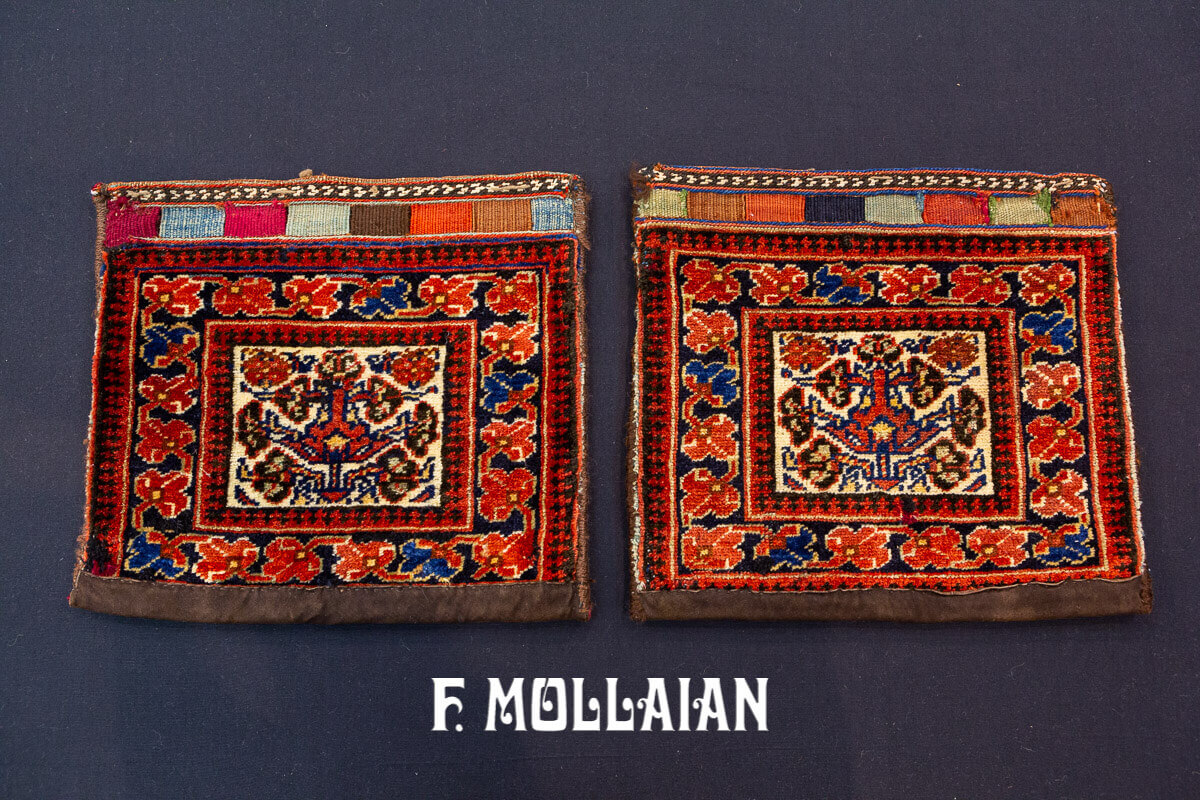 Pair of Small Antique Hand knotted and woven Afshari Chanta Rug n°:313253